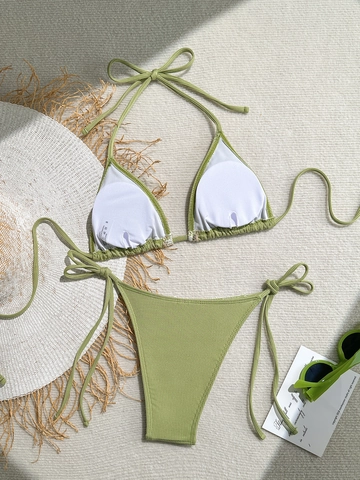 Women Halter Ribbed Bikini Set Shell Starfish Charms Sexy Triangle Cup Side Tie Top And Bottom Swimsuit Beachwear