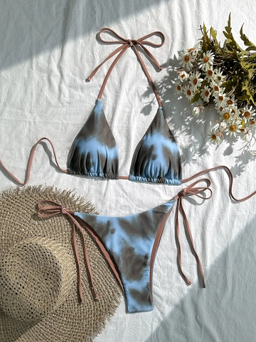 Women Sexy Tie Dye Halter Bikini Set Two Piece Split Swimsuit Side Tie Triangle Bottom Bathing Suit Beachwear