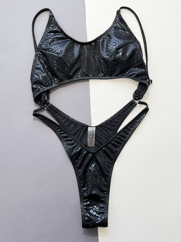 Maillot de Bain Une Pièce Sexy Noir Peau de Serpent pour Femme Ajouré Échancré Mode Plage Piscine Fête Bikini