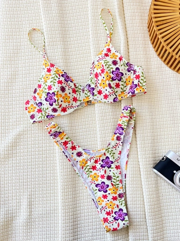 Sexy Floral Print Bikini Set Women Two Piece Swimsuit With Underwire Support Padded High Cut Triangle Bottom Beachwear