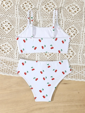 Meisjes Badpak Top En Broek Set Kers Bloemenprint Verstelbare Bandjes Bikini Peuter Kids Zomer Strand Badmode