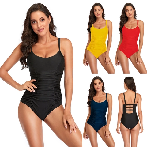 Sexy Geraffter Badeanzug Für Damen Einfarbig Rückenfrei Multi Strap Monokini Beachwear Hoch Stretch Bademode