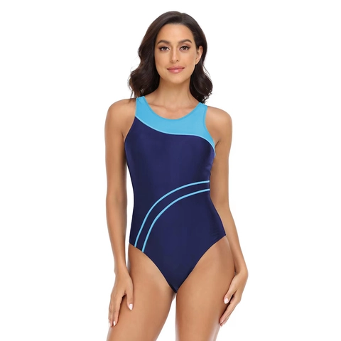 Women's Professional One Piece Swimsuit Athletic Competitive Color Block Sporty Swimwear