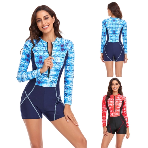 Γυναικείο Ολόσωμο Μαγιό Rash Guard με Μακρύ Μανίκι Φερμουάρ Μπροστά Στολή για Σέρφινγκ Κατάδυση Προστασία από τον Ήλιο