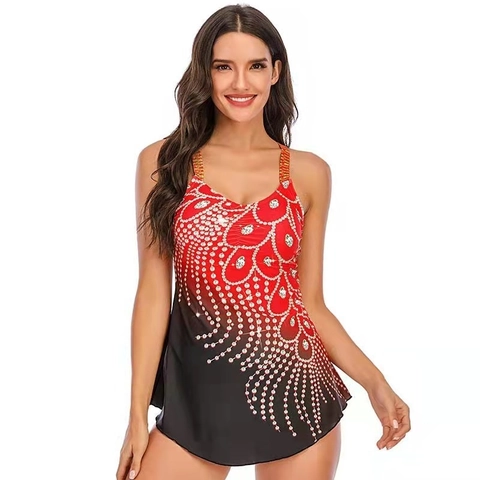 Women Plus Size Tankini Swimsuit Gradient Print Tummy Control Swimwear Top And High Waisted Briefs Bathing Suit For Vacation