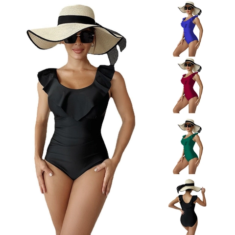 Sexy Ruffle One-Piece Swimsuit Women V-Neck Backless Slimming Bathing Suit High Elasticity Beachwear Vacation Swimwear