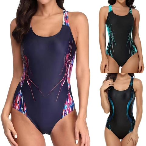 Professioneller Einteiliger Badeanzug Für Damen Racerback Athletische Bademode Schnelltrocknend Bedrucktes Patchwork Wettkampf