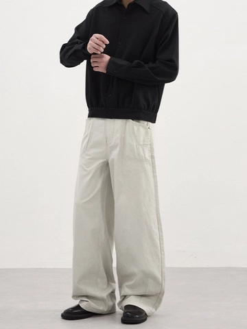 Men American Retro Cargo Pants Solid Color Wide Leg Straight Loose Casual Trousers For Youth Streetwear Work Pants
