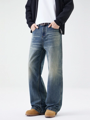 Jeans Homme American Vintage Cimeterre Jambe Large Coupe Ample Denim Lavé Pantalon Droit Retro Streetwear Workwear Casual