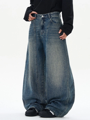Ανδρικά American High Street Wide Leg Τζιν Vintage Πλυμένα Παλαιωμένα Curved Leg Βαμβακερό Denim Χαλαρά Baggy Ίσιο Παντελόνι Νεολαία