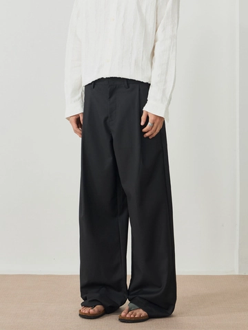 Herren Weites Bein Freizeithosen Einfarbig Drapierung Gerade Locker Business Casual Hosen Hohe Taille Lockere Passform Hosen