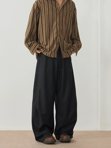 Herren Casual Weite Hose Streetwear Schwarz Grau Drapiert Gerade Hose Minimalistisch Lockerer Schnitt Bügelfreie Hose
