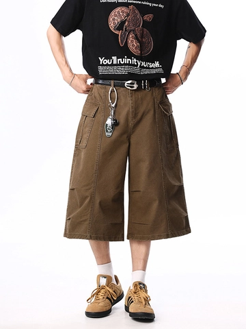 Herren American Vintage Baumwolle Cargo Shorts Gerades Bein 3/4 Hose Mehrere Taschen Streetwear Casual Sommer Shorts