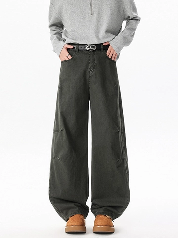 Pantalon Décontracté Homme Jambe Courbée Large Coton Patchwork Déconstruit Streetwear Pantalon Workwear Large High Street Fashion