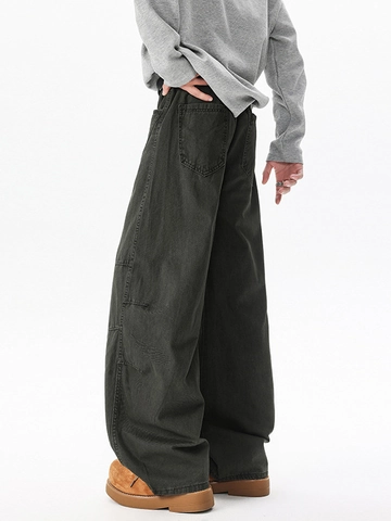 Pantalon Décontracté Homme Jambe Courbée Large Coton Patchwork Déconstruit Streetwear Pantalon Workwear Large High Street Fashion