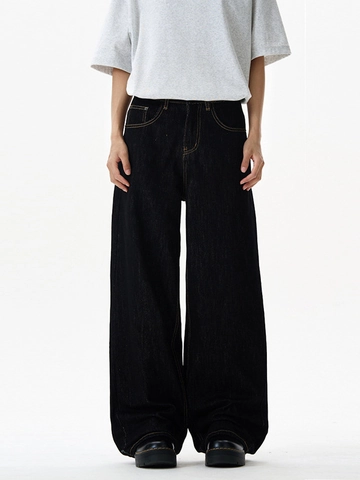 Herren High Waisted Wide Leg Jeans Amerikanischer High Street Style Raw Denim Hose Mit Kontrastnähten Retro Loose Fit Hose
