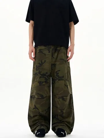 American High Street Camouflage Cargo Pants Men's Loose Baggy Wide Leg Outdoor Casual Trousers Camo Printed Cotton Pants