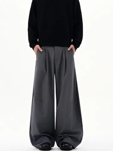 Herren Weites Bein Freizeithose Cleanfit Minimalistisch Fallend Locker Gebogener Schnitt Plissierte Hose Hohe Taille Einfarbig Sommer Mode