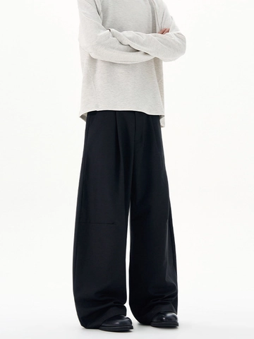 Herren Weites Bein Freizeithose Cleanfit Minimalistisch Fallend Locker Gebogener Schnitt Plissierte Hose Hohe Taille Einfarbig Sommer Mode