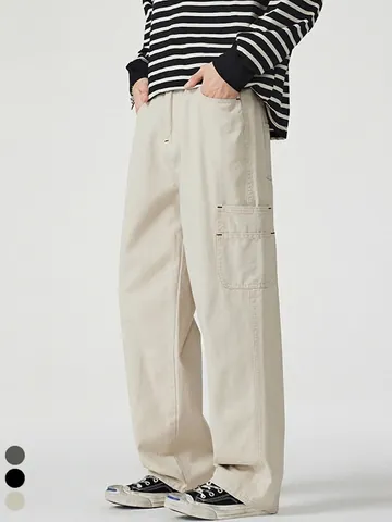 Pantaloni Cargo da Uomo American Vintage High Street Larghi a Gamba Dritta Multitasche in Cotone Casual Streetwear