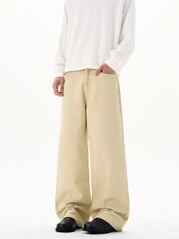 Men's Minimalist High Street Wide Leg Cotton Casual Pants Loose Straight Mop Trousers Retro Solid Color Fashion Pants