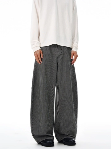 Vaqueros de Denim con Rayas Verticales Retro High Street para Hombre Ajuste Holgado Pierna Ancha Pantalones Banana Casual