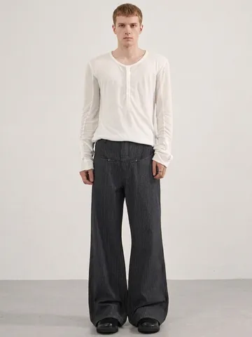 Pantalones de Pernera Ancha con Rayas Verticales Vintage para Hombre Informales Sueltos Rectos de Mezcla de Algodón