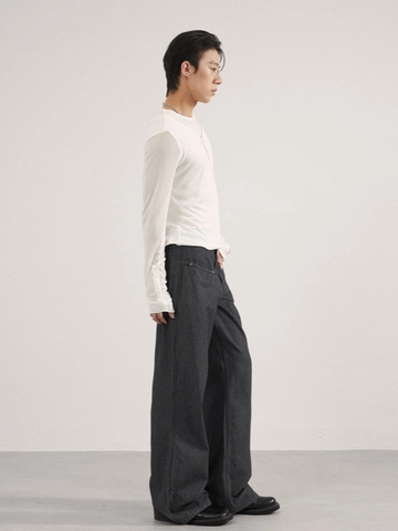 Pantalones de Pernera Ancha con Rayas Verticales Vintage para Hombre Informales Sueltos Rectos de Mezcla de Algodón
