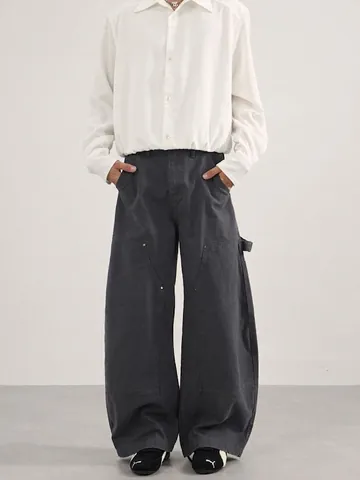 Pantalones Cargo de Hombre Vintage Americano Pata Ancha Algodón Pesado Doble Rodilla Pantalones de Carpintero Holgados Streetwear