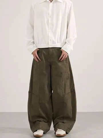 Men American Deconstructed Workwear Wide Leg Pants Vintage Cotton Streetwear Casual Silhouette Cargo Trousers For Men