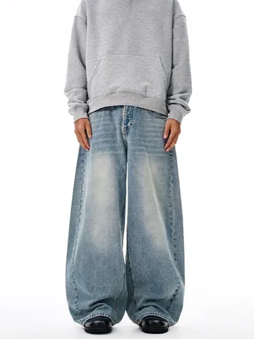 Jeans Vintage a Gamba Larga Uomo Donna Oversized American Streetwear Pantaloni Denim Ampi Retro High Street Fashion