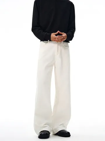 Herren High Street Cleanfit Weites Bein Freizeithose Minimalistische Baumwolle Gerade Hose Weiß Schwarz Khaki Lockere Unterteile
