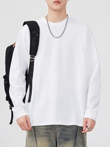 Heren Minimalistisch Puur Katoen T-shirt met Lange Mouwen Casual Losse Ronde Hals Effen Kleur Basis Top Herfst Winter Basic Tee