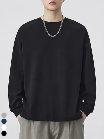 Heren Casual Ronde Hals Raglanmouwen Sweatshirt Losse Pasvorm Effen Kleur Patchwork Katoenmix Lange Mouw Pullover Tops