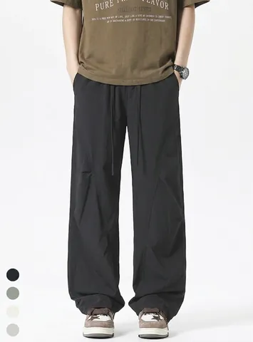 Pantaloni da Uomo in Seta di Ghiaccio ad Asciugatura Rapida Estivi Leggeri Larghi Cargo Con Coulisse Gamba Larga