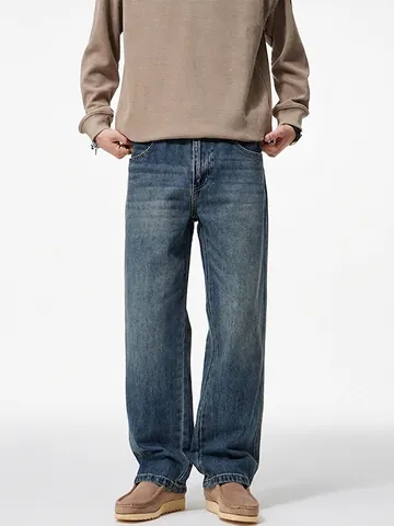 Herren American Retro Cleanfit Jeans Mit Geradem Bein Lässige Lockere Baumwolle Denim Gewaschene Modische Lange Hosen Für Jugendliche