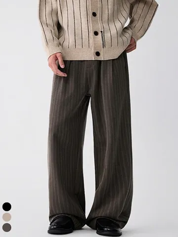 Pantalones Casuales de Rayas de Pierna Ancha para Hombre Retro High Street Corte Recto Mezcla de Poliéster y Viscosa Moda Minimalista Old Money