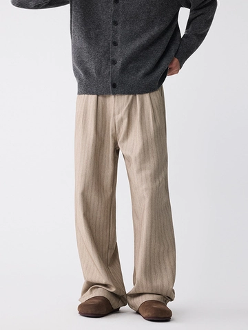 Pantalones Casuales de Rayas de Pierna Ancha para Hombre Retro High Street Corte Recto Mezcla de Poliéster y Viscosa Moda Minimalista Old Money