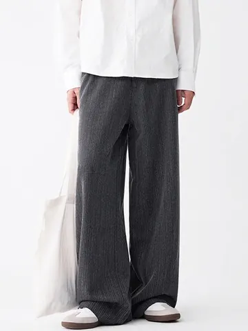 Pantaloni Casual Uomo a Righe Gamba Larga Stile Old Money Americano Tessuto Strutturato Pantaloni Dritti Larghi per Outfit Quotidiano