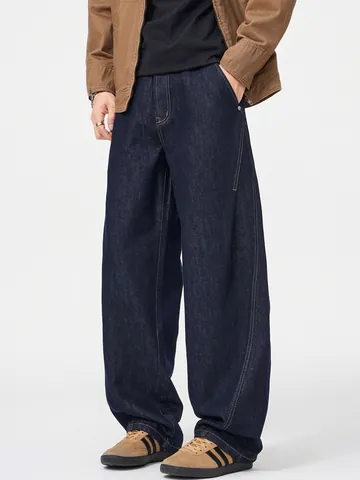 Vaqueros de Pata Ancha Vintage para Hombre Pantalones de Mezclilla con Forro de Felpa Engrosados Estilo Curved Blade Pantalón Trabajo