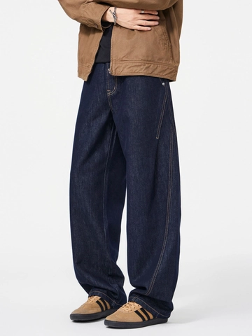 Vaqueros de Pata Ancha Vintage para Hombre Pantalones de Mezclilla con Forro de Felpa Engrosados Estilo Curved Blade Pantalón Trabajo