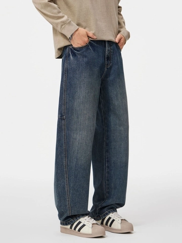 Heren Vintage Washed Wide Leg Jeans Losse Rechte Katoenen Denim Broek Amerikaanse Stijl Baggy Casual Broek voor Mannen