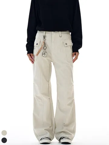 Herren Amerikanische Retro Plissierte Cargo Hose Lose High Street Vibe Gerade Bein Casual Trousers Mit Multi Taschen Baumwolle
