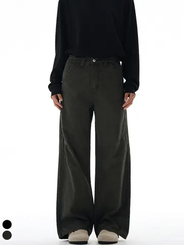 American Vintage High Street Χαλαρό Ίσιο Παντελόνι Cargo Men Μονόχρωμο Βαρύ Βαμβακερό Twill Casual Παντελόνι Εργασίας