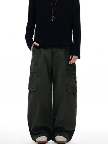Men's Multi-Pocket Cargo Pants Cotton Straight Loose Fit Casual Techwear Paratrooper Trousers For Men Everyday Wear