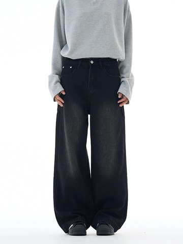 Pantalones Hombre Vintage Americano Denim Lavado Perna Ancha Holgados Corte Recto Streetwear Casual Algodón Vaqueros Para Hombres Diario