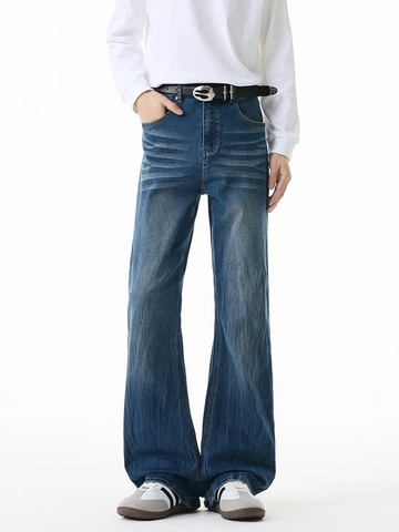 American Vintage Distressed Micro Flare Jeans For Men Baggy Wide Leg Washed Retro Streetwear Denim Pants Black Blue