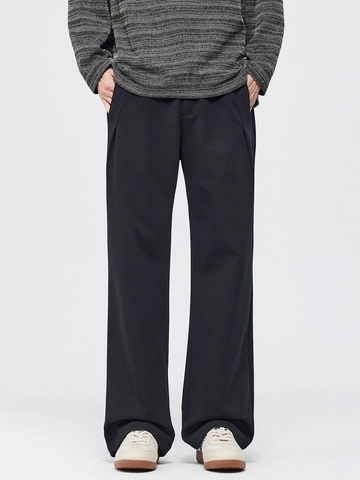 Men's Casual Fleece Lined Straight Wide Leg Pants Minimalist Loose Drape Suit Trousers Autumn Winter Warm Casual Pants