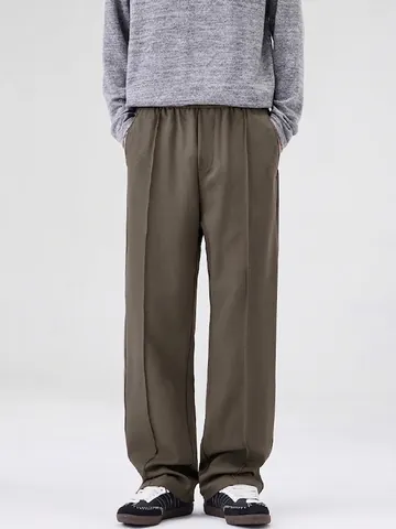 Pantaloni Casual Uomo Gamba Dritta Minimalista Pantaloni Gamba Larga Drappeggiati Con Vita Elastica Coulisse Piega Stirata Moda