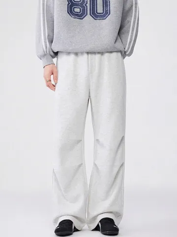 Pantalón de Chándal Ancho para Hombre Casual Corte Holgado Mezcla de Algodón Punto Deportivo Con Cordón Bolsillos Streetwear